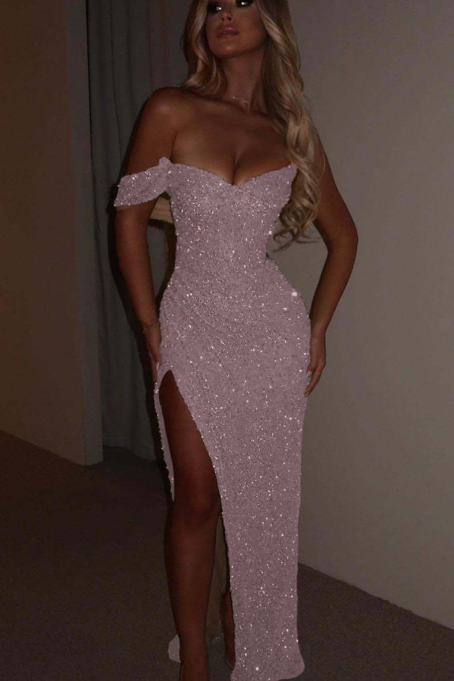 One Shoulder Strapless Sleeveless Long Mermaid Prom Dress With Split BMBRIDE