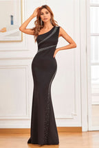 Red Mermaid Evening Dress with One Shoulder and Beaded Detail BM bride
