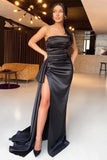 Black Strapless Mermaid Evening Dress with Split BM bride