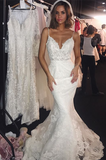 Spaghetti Strap Mermaid Lace Wedding Dress with Appliques BM bride