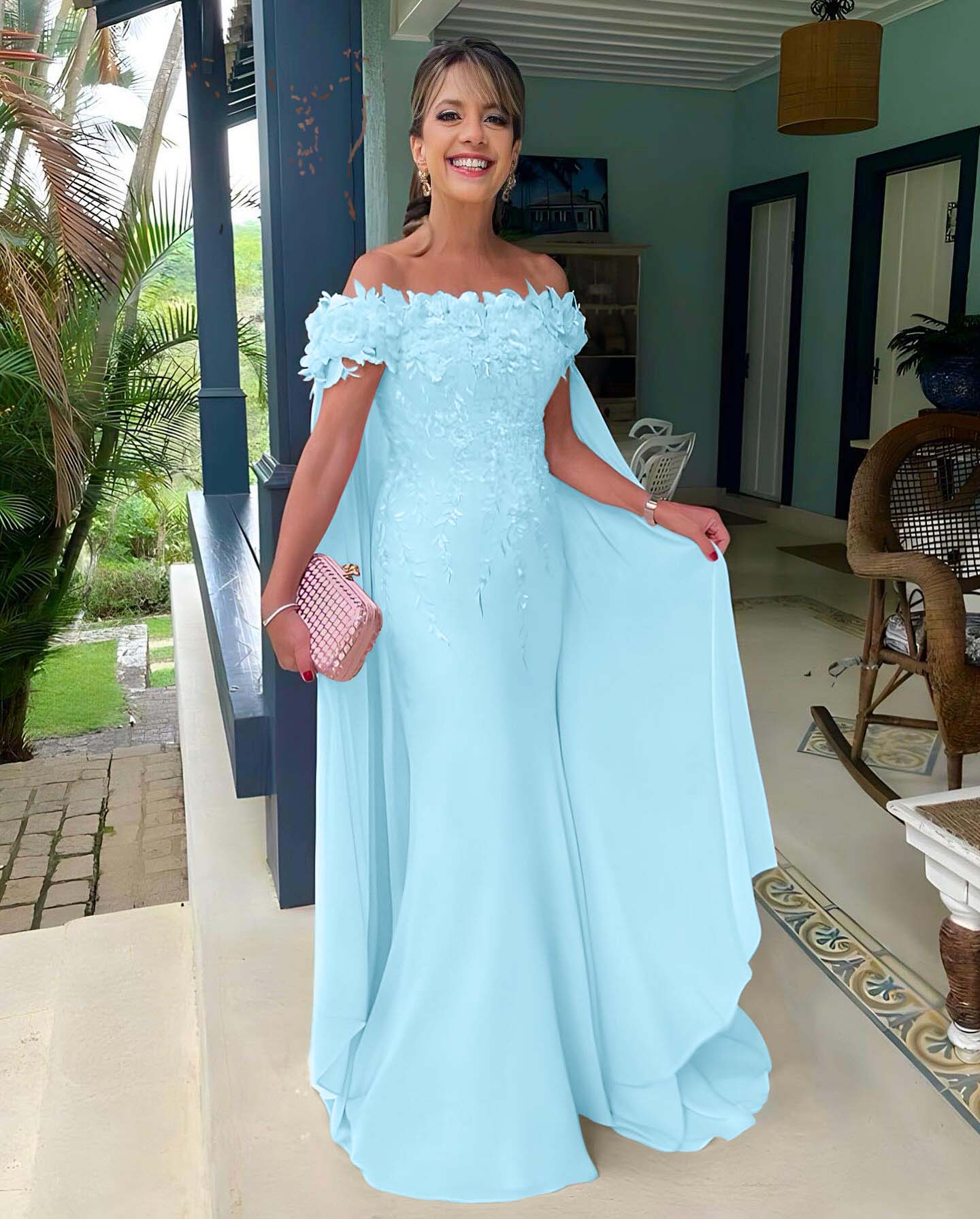 Off the Shoulder Sleeveless Long Mermaid Prom Dress With Appliques BMBRIDE