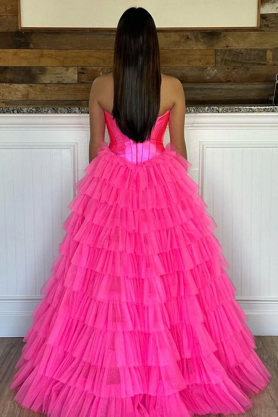 Enchanting A-Line Sweetheart Tiered Tulle Prom Dress with Slit BM bride