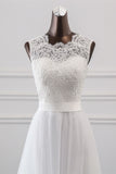 Jewel Neck A-Line Tulle Wedding Dress with Lace Appliques BM bride