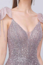 Elegant Pink And Grey A Line Prom Dress With Sequins Sleeveless