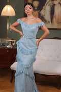 Off the Shoulder Strapless Sleeveless Appliques Long Prom Dress With Lace