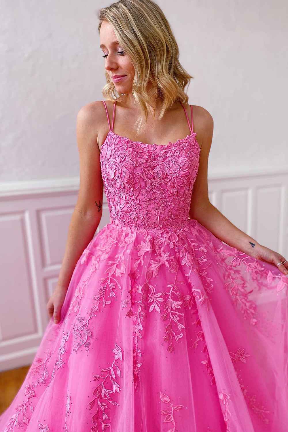 Princess Yellow Spaghetti Straps Prom Dress