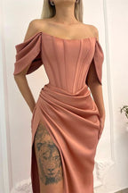 Off-the-Shoulder Long Mermaid Prom Dress with Split BM bride