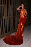 Sleeveless Prom Dress with Appliques, Beadings, and Long Trail BM bride