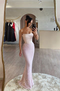 Strapless Sleeveless Long Mermaid Prom Dress With Sequin Pleated BMBRIDE