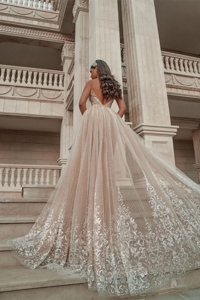 Spaghetti Strap Mermaid Wedding Dress with Applique Ruffles BM bride