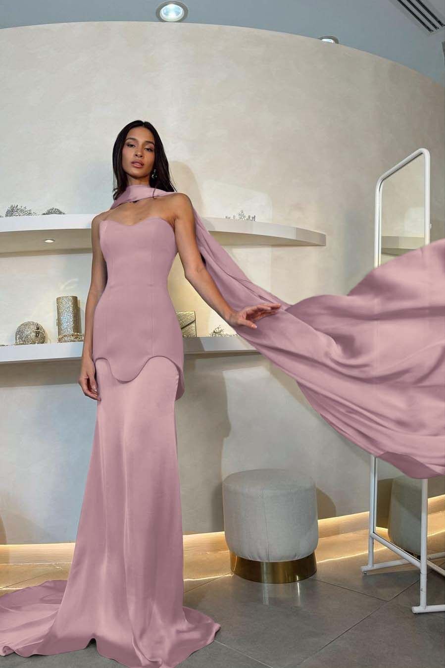 Halter Sleeveless Strapless Long Mermaid Prom Dress With Pleated
