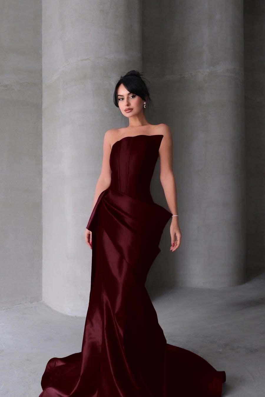 Chic Strapless Sleeveless Mermaid Long Prom Dress With Pleated BMBRIDE