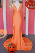 Mermaid Deep V Neck Prom Dress Sleeveless With Appliques Court