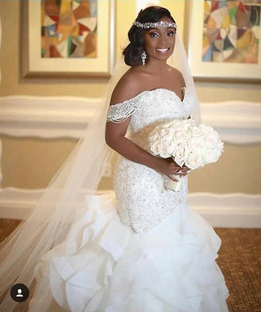 Off The Shoulder Mermaid Lace Wedding Dress with Charming Appliques BM bride