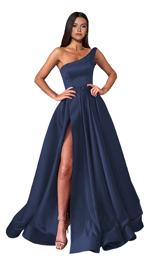 One Shoulder Long Slit Prom Dress BM bride