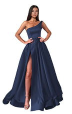 One Shoulder Long Slit Prom Dress BM bride