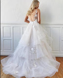 Modest Spaghetti Straps V-Neck A-line Wedding Dress With Lace BM bride