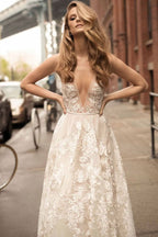 V-Neck Tulle Applique Wedding Dress BM bride