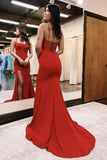 Lovely Paislee Red Mermaid Satin Scoop Neck Long Prom Dress BM bride