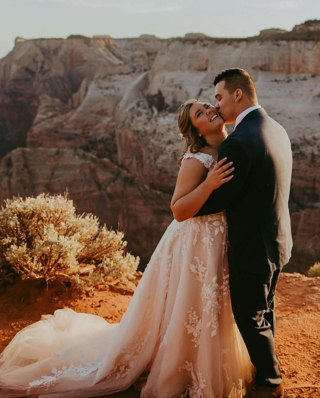 Long A-Line V-Neck Tulle Train Wedding Dress with Lace Appliques BM bride