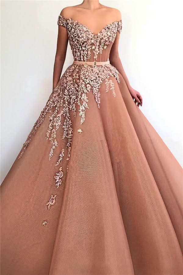 Elegant Off-the-Shoulder Appliqued V-Neck Mermaid Prom Dress with Belt BM bride