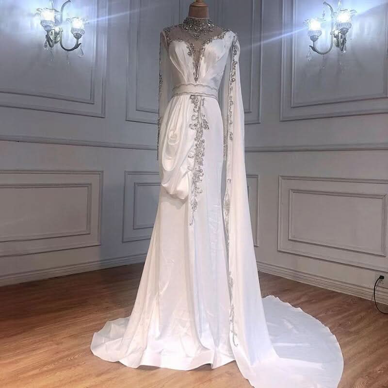 Shining Yellow Beaded Embroidery Floor-Length Mermaid Prom Dress with Shawl BM bride