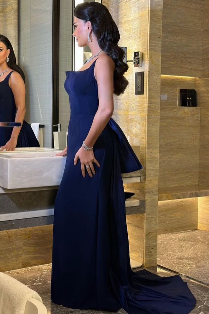 Straps Sleeveless Long Mermaid Prom Dress With Bowknot Pleated