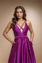Spaghetti Strap Sleeveless Backless Long Prom Dress With Belt
