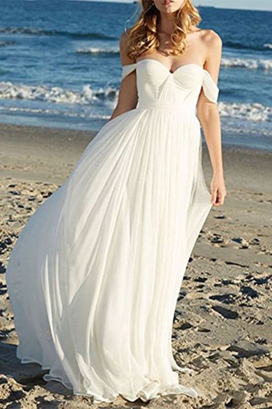 Off-the-Shoulder Chiffon Wedding Dress PD0363 BM bride
