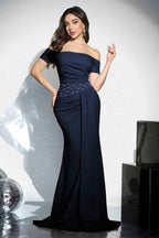 Off the Shoulder Sleeveless Long Mermaid Prom Dress With Beading