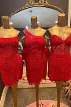 Red Corset Lace Sleeveless Tight Short Homecoming Dress Bmbride