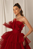 Burgundy Strapless Mermaid Evening Dress Online with Layers BM bride