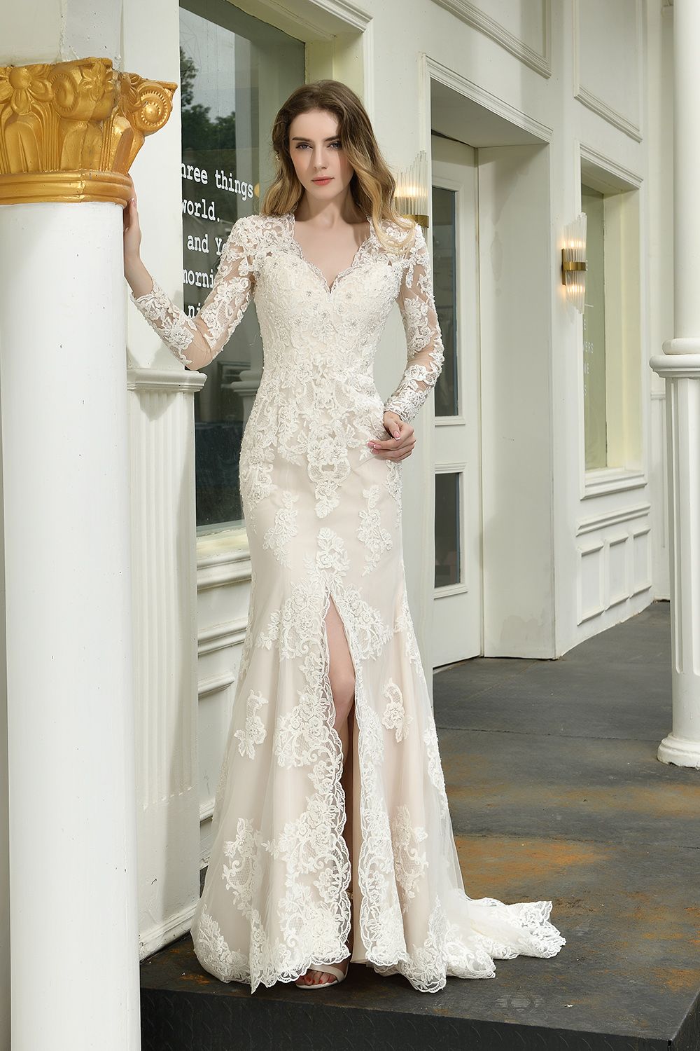 Fashion V-Neck Long Sleeve Mermaid idal Dress BMbride