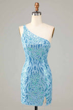 Sparkly Blue Beaded Fringed Tight Short Homecoming Dress Bmbride