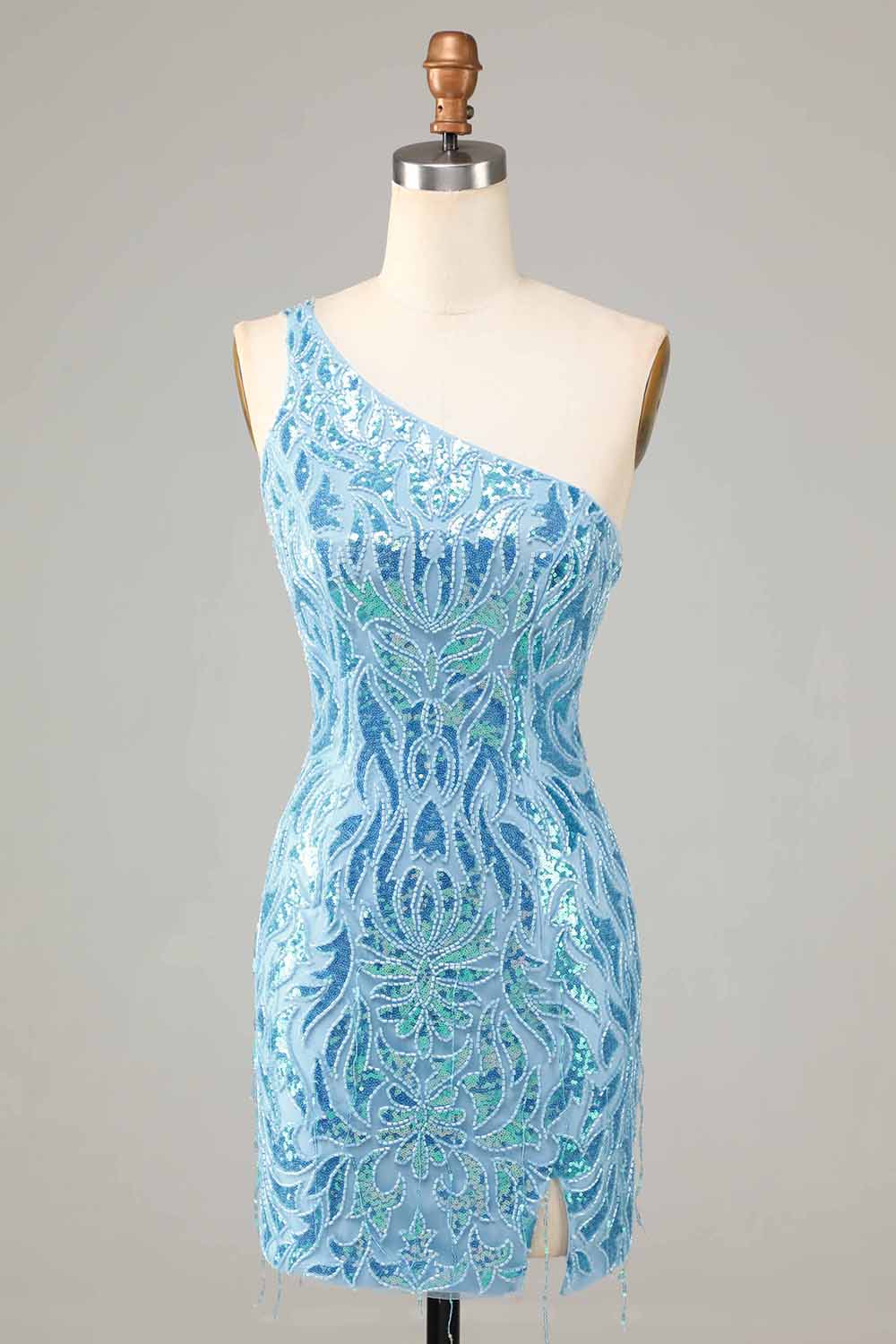 Sparkly Blue Beaded Fringed Tight Short Homecoming Dress Bmbride