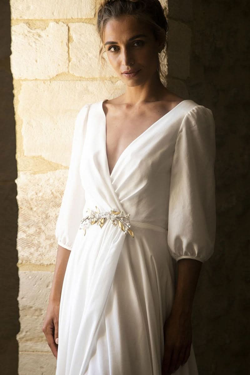 Half Sleeve V-Neck Wedding Dress BM bride