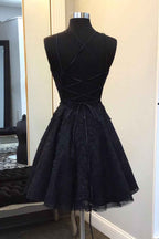 Sparkly Black Corset Lace A-Line Short Homecoming Dress