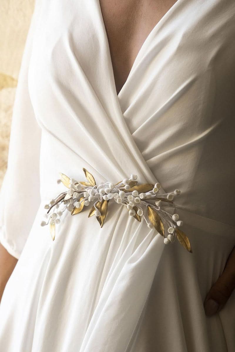 Half Sleeve V-Neck Wedding Dress BM bride