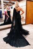 Chic Black One Shoulder Appliques Mermaid Long Prom Dress BM bride