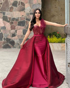 Red Long A-Line Prom Dress with Sequin Beads BM bride