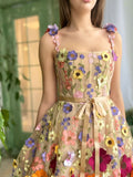 Floral A-Line Short Homecoming Dress with 3D Flowers BM bride