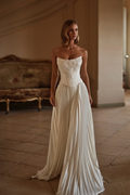 Strapless Sleeveless Long Prom Dress With Appliques Pleated