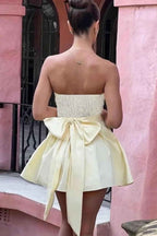 Chic Strapless Sleeveless A Line Short Prom Dress With Pleated