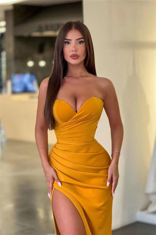 Modern Sweetheart Sleeveless Mermaid Prom Dress with Pleats and Split BM bride