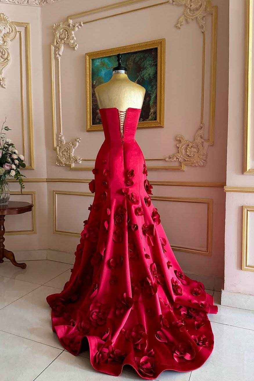 Sleeveless Strapless Long Mermaid Prom Dress With Flower Appliques