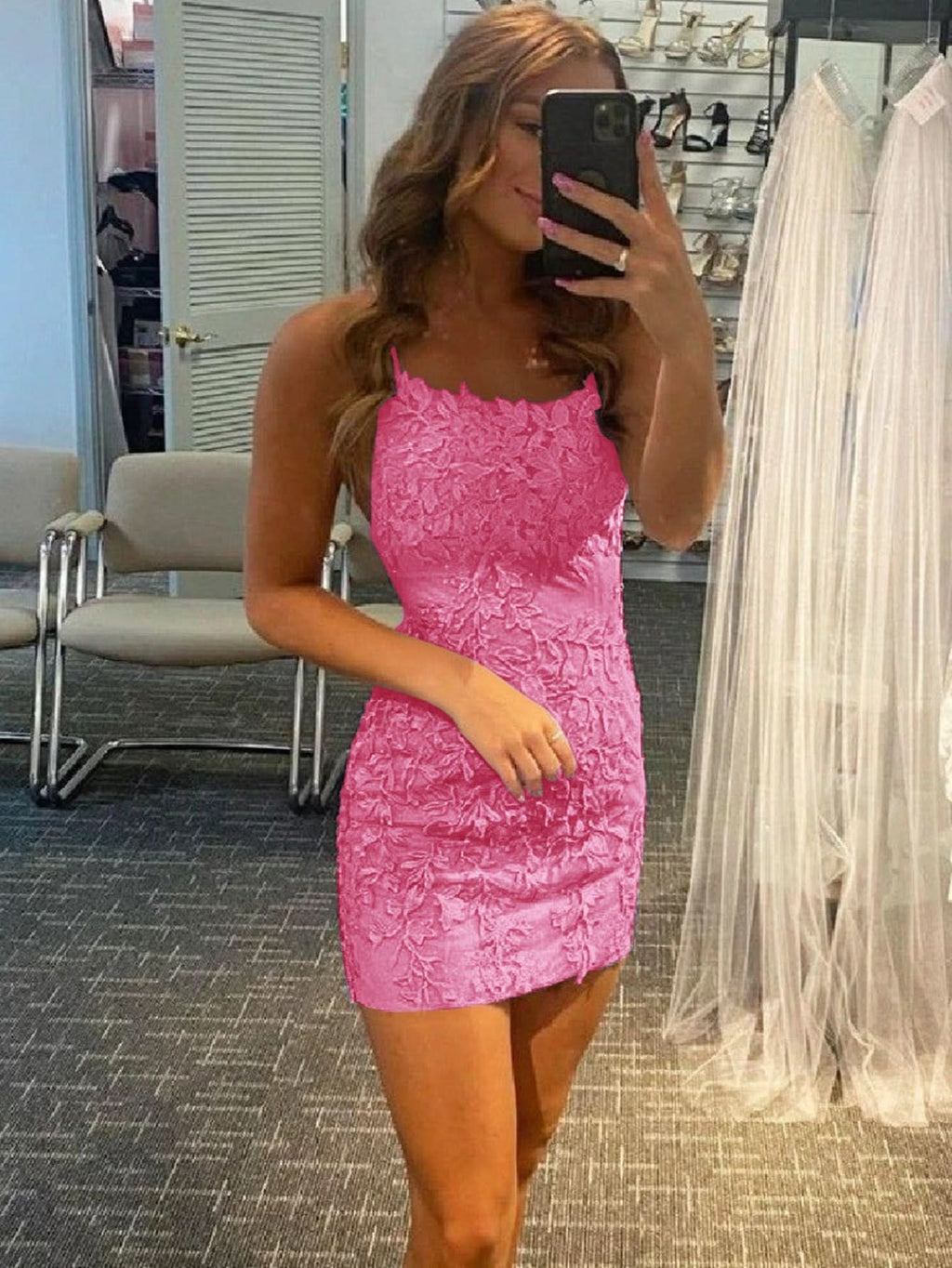 Chic Sheath Spaghetti Straps Lace Homecoming Dress BM bride