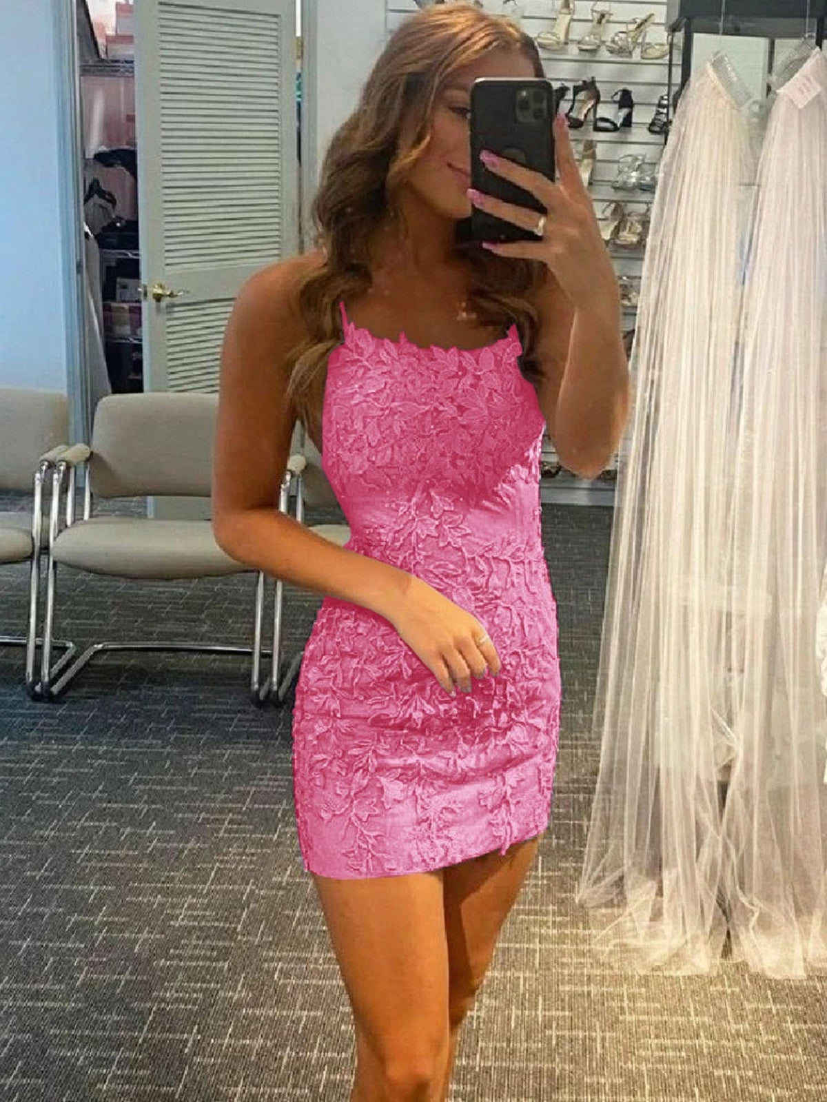Spaghetti Strap Lace Sheath Homecoming Dress BM bride