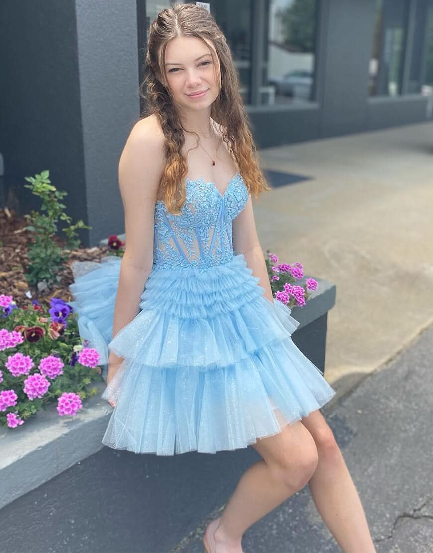 Sweetheart A-Line Lace Short Homecoming Dress with Elegant Details BM bride