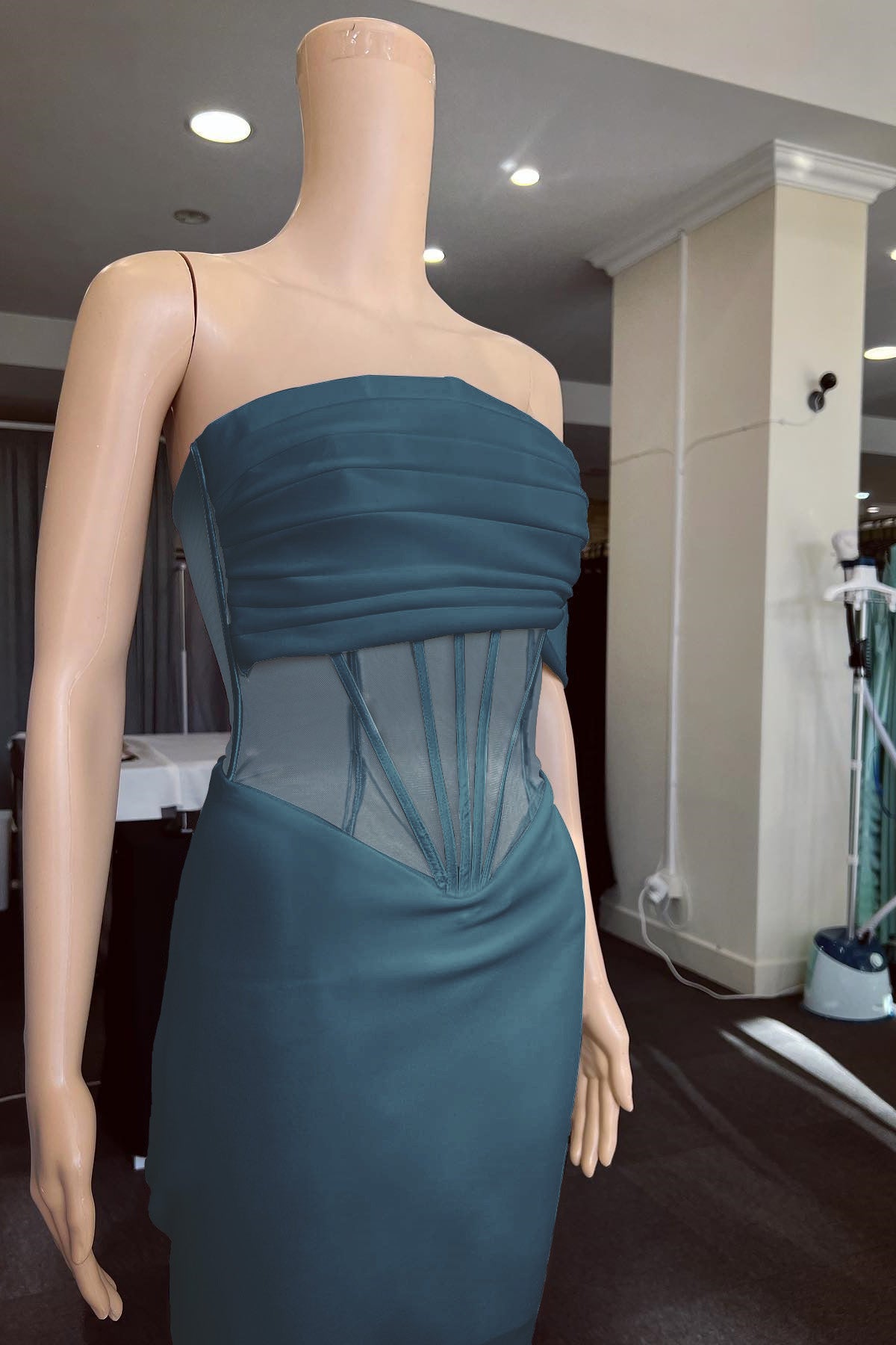 White Off the Shoulder Strapless Mermaid Prom Dress With Pleated BMBRIDE