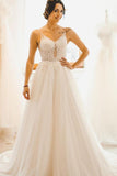 Long A-Line Spaghetti Strap Sleeveless Wedding Dress with Tulle Lace BM bride